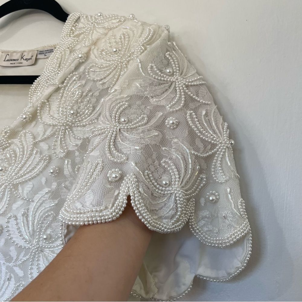 Laurence Kazar New York White Beaded & Pearl Short Sleeve Fancy Shirt - Picture 10 of 15